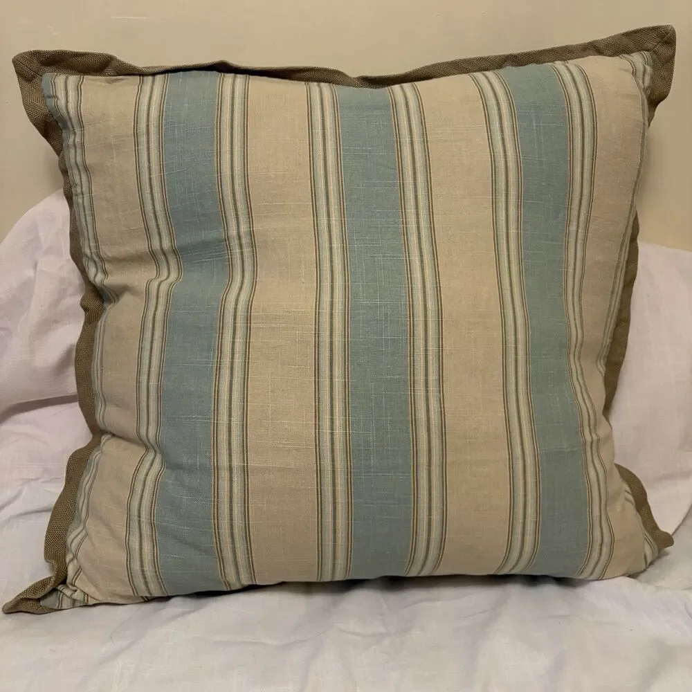 Multicolored Striped Cotton Pillow Cover Size 24x24 Farmhouse Jute Trim